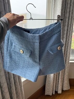 River Island Light Blue Tweed High Waist Shorts